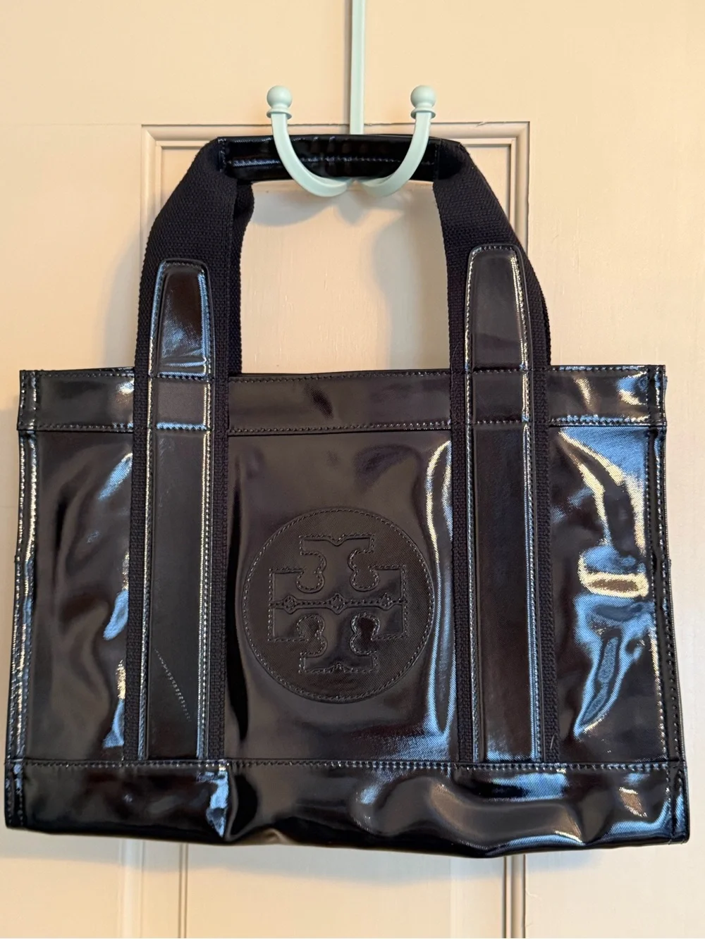 Tory Burch Black Patent Leather Logo Tote